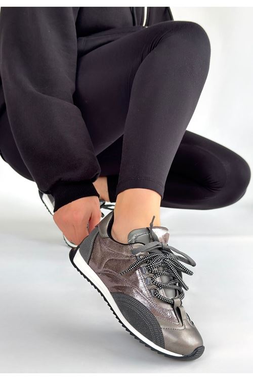 Ranu Platin Cilt Paraşüt Detaylı Bağcıklı Spor Ayakkabı
