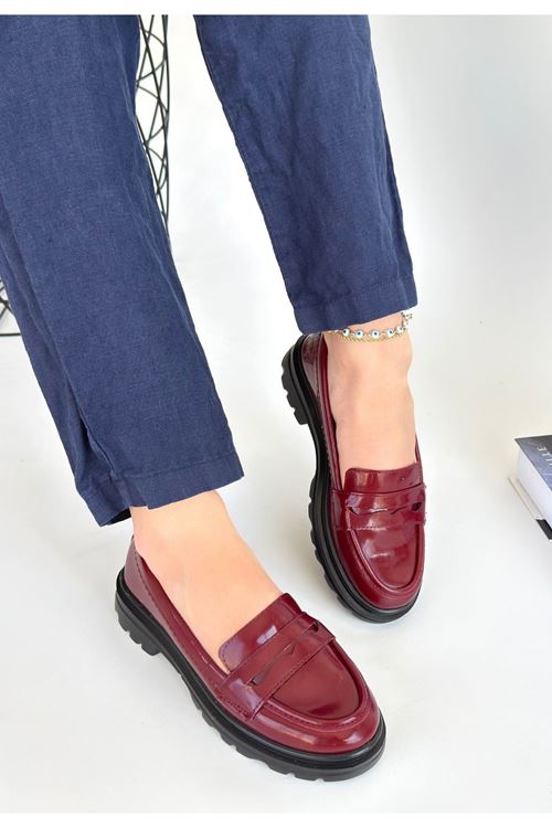 Narli Bordo Rugan Oxford Ayakkabı