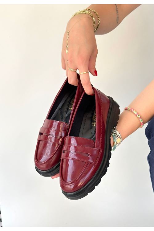 Narli Bordo Rugan Oxford Ayakkabı
