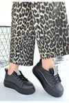 Leope Siyah Cilt Bağcıklı Spor Ayakkabı
