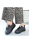 Leope Siyah Cilt Bağcıklı Spor Ayakkabı